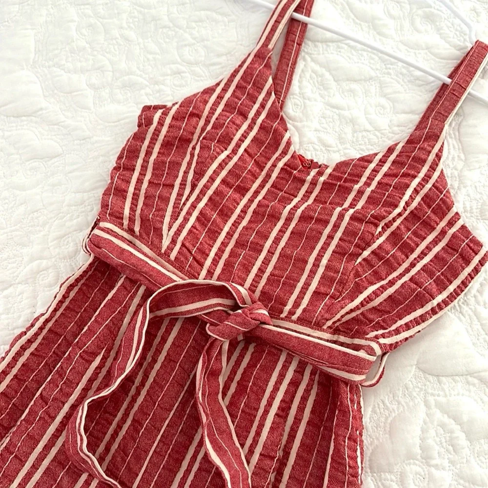 Anthropologie ett:twa Red Stripe Robin Romper Size X-Small XS Cropped Belt EUC - Picture 6 of 8
